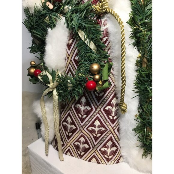 Porcelain Face Santa Claus Figurine Tree Topper Red Velvet & Faux Fur Coat 18" - Picture 3 of 11